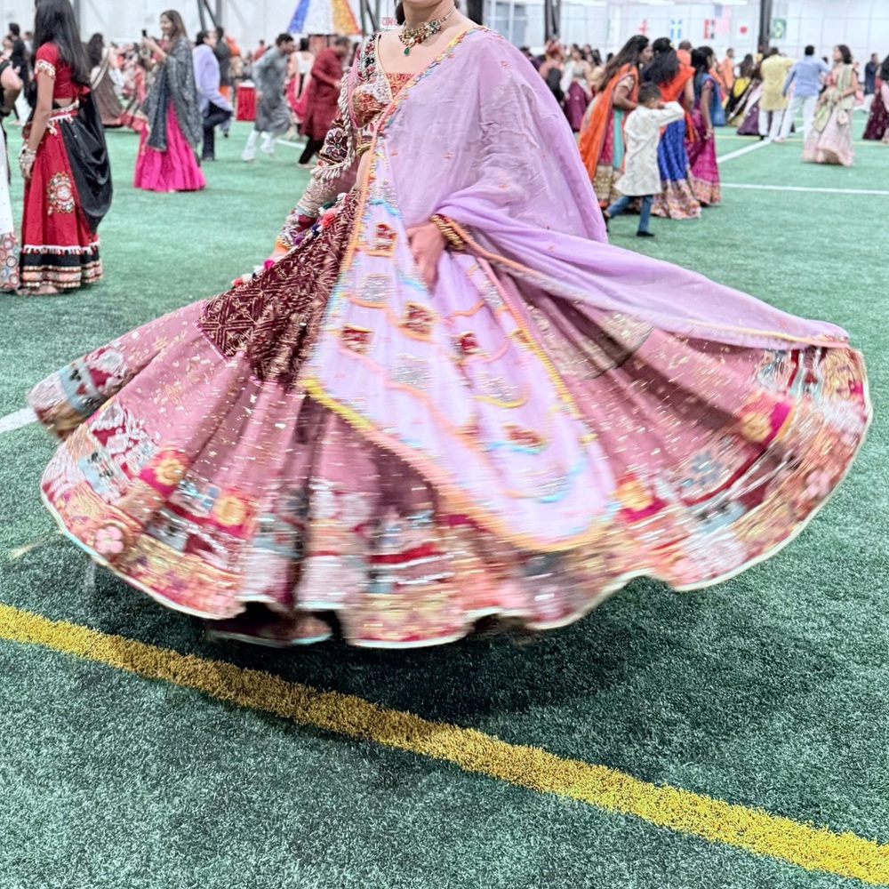 Annu Patel Navratri Pink and Red Lehenga with Intricate Embroidery for Garba - Picture 5 of 6